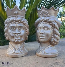 Teste di moro in terracotta decorata coppia soprammobili tortora altezza 15cm