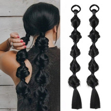 Bubble Ponytail Hair Extensions Synthetic Braided Pigtails 20 Inch 2 Pack
