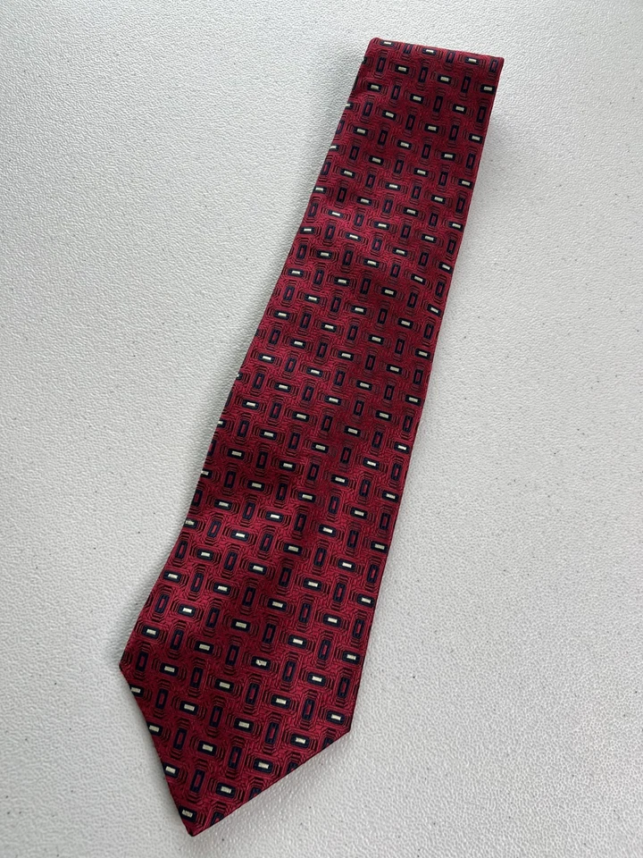 Corbata Joseph & Lyman roja, azul patrón geométrico 100 % seda hecha en EE. UU. NUEVA SIN ETIQUETAS Foto 3 de 4