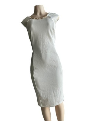 Enfocus Estudio Off White Gold Necklace Detail Sheath Dress 12