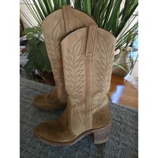 MISS CAPEZIO Vintage Western Two Tone Leather Suede Cowboy Boots Size 5 1/2