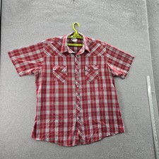 Wrangler Men Button Up Shirt XL Red Plaid Western Pearl Snap Westerncore
