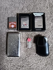 Zippo Lighter Lot Of 3 with Extra Flints, Cigarette Case, and Portable Ash Tray