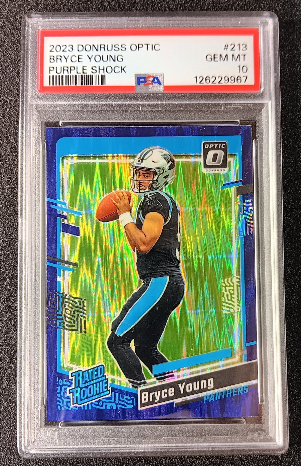 2023 Panini Optic Rated Rookie Bryce Young #213 Purple Shock PSA-10 RC Panthers