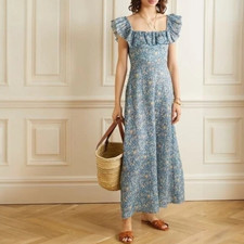 Zimmermann Dress Size 3 (14 AU/UK (US 10)) Carnaby Ruffle Indigo Ditsy Linen