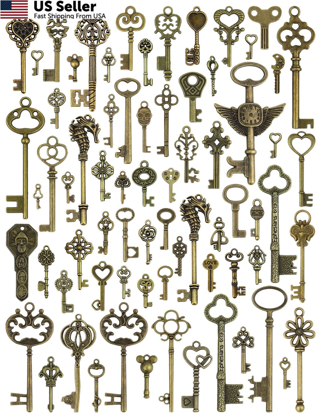 JIALEEY Vintage Skeleton Keys, Wholesale Bulk Lots 0.8 - 3 inch, 70 PCS KEYS