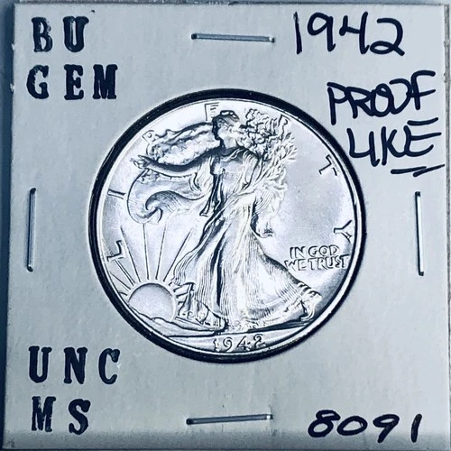 1942 BU GEM LIBERTY WALKING SILVER HALF UNC MS+++ U.S. MINT RARE COIN 8091