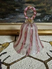 Vtg Murano Zanfrico pink and white with gold accents glass bell, made in Italy