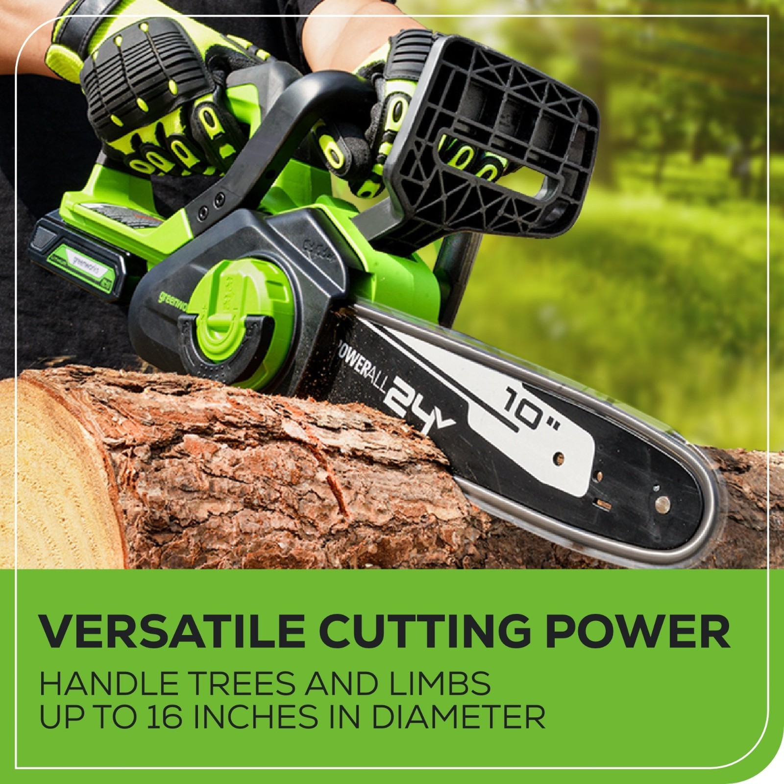 Greenworks 24V 10 inch Bar Cordless Chainsaw with 2Ah Battery and 2A Charger