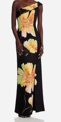 Black Halo Women's Black Yellow Lined Floral Printed Dolan Gown Dress Size 2