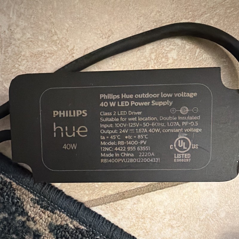 Philips Hue Outdoor Low Voltage LED Power Supply 40W 24V RB-1400-PV UL
