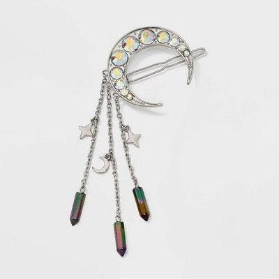 Halloween Moon Dangle Hair Clip - Silver