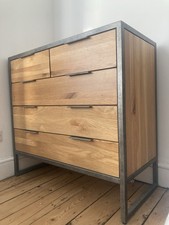 Solid Hardwood & Steel Frame Chest Of Drawers Industrial Dovetail