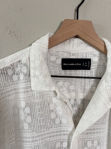 Abercrombie & Fitch Men White Lace Camp Shirt Button Up Preppy Sz Large Tall LT - Picture 4 of 9