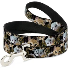 Dog Leash Kitten Faces Scattered Black NARROW 0.5"