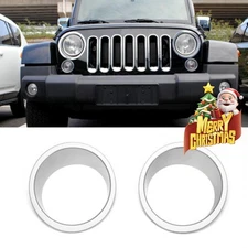 Front Headlight Lamp Cover Trim Decor Kit  For Jeep Wrangler JK 2007-2017 Chrome