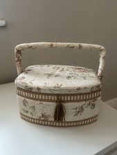 Vintage Sewing Box Fabric Covered Floral Vanity Craft Box with Handle & Tassel