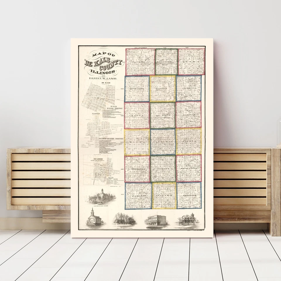Old Map of De Kalb County, IL 1860 - Vintage Illinois Art - Image 3 of 4