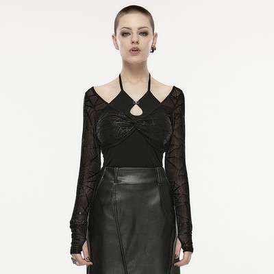 Punk Rave Halter-Top + Bolero - Spiderwebs Neckholder Mesh Gothic Alternative