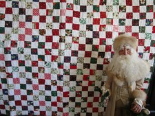 HANDMADE VINTAGE LOOK CHRISTMAS Holiday Quilt, 68 X74, 9 SQUARE, SCRAPPY, UNUSED