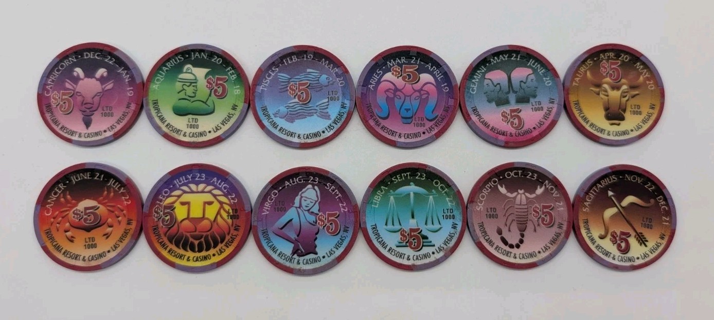 Full Set 12 Astrology Sign $5 Tropicana Casino Chip Limited Series Sharp Vegas 