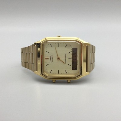 Casio 5154 AQ-230 Mens Watch 29mm Gold Tone Analog Digital Water