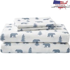 Cotton Flannel Queen Sheet Set Cozy Bedding Soft Warm Printed Bear Trees New