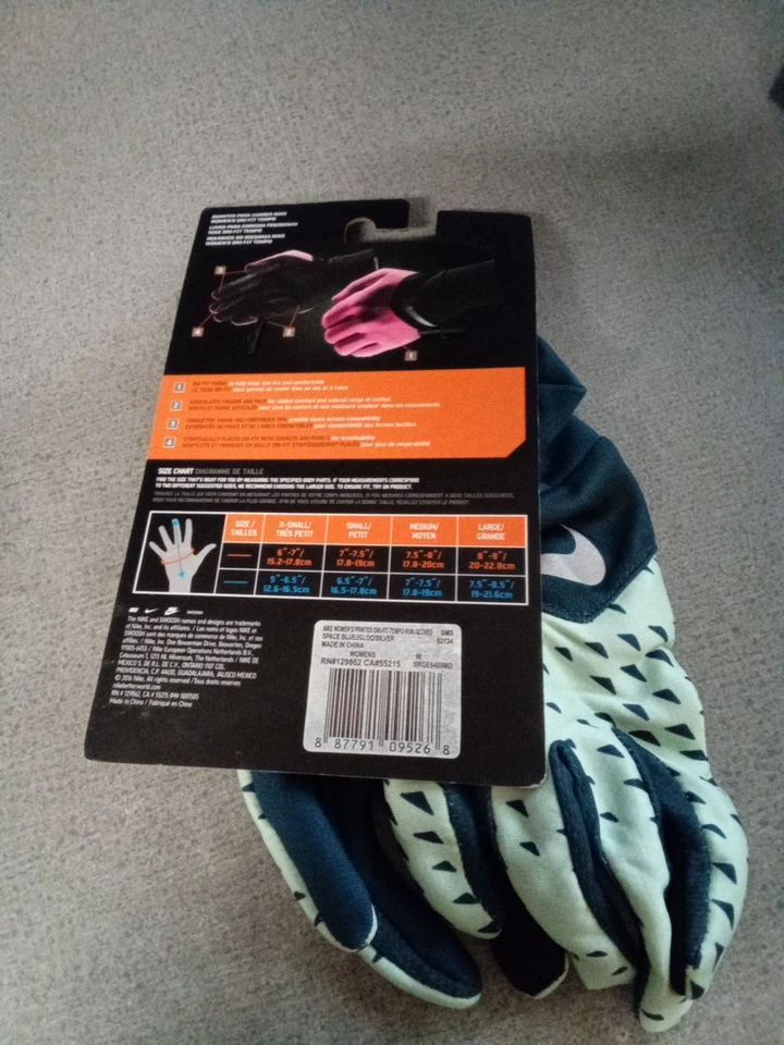 Nike Dri-Fit Tempo Women's Run Gloves Blue - Size Medium New - Image 2 of 2