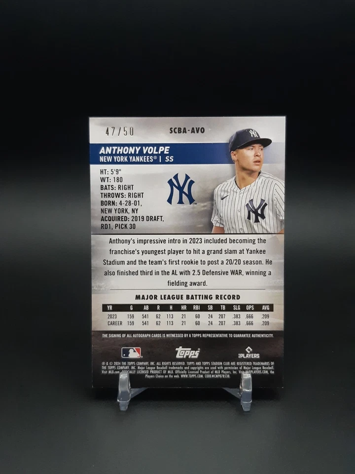 2024 Stadium Club Anthony Volpe Auto Red Foil 50 #SCBA-AVO Yankees - Image 2 of 2
