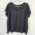 J. Jill Luxe Supima Pleat-back Tee Womens Size XL Black V Neck Short Sleeve