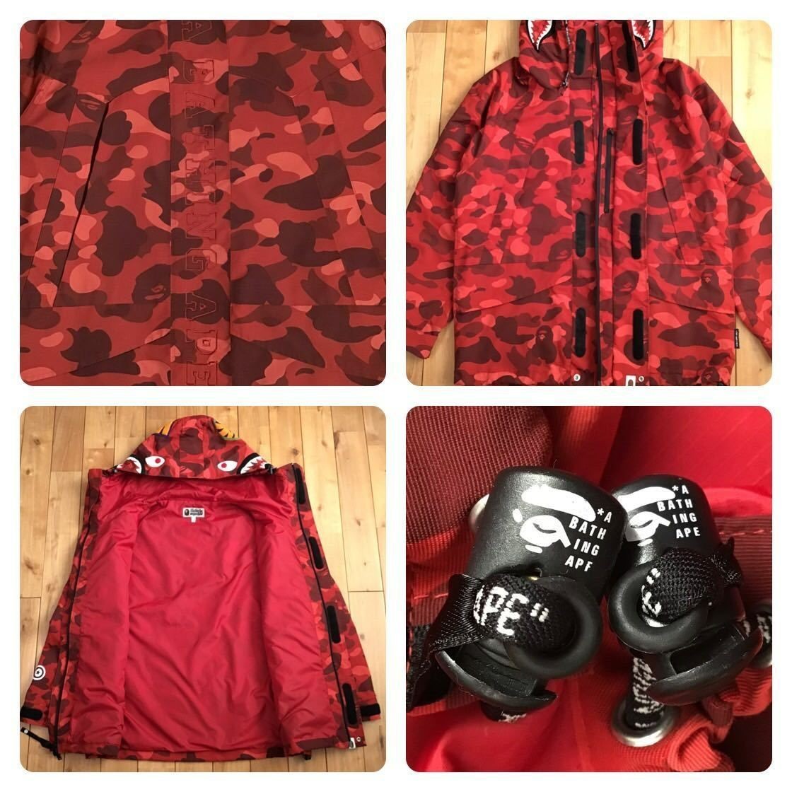 BAPE Shark Red camo snowboard jacket A Bathing Ape Size L | eBay