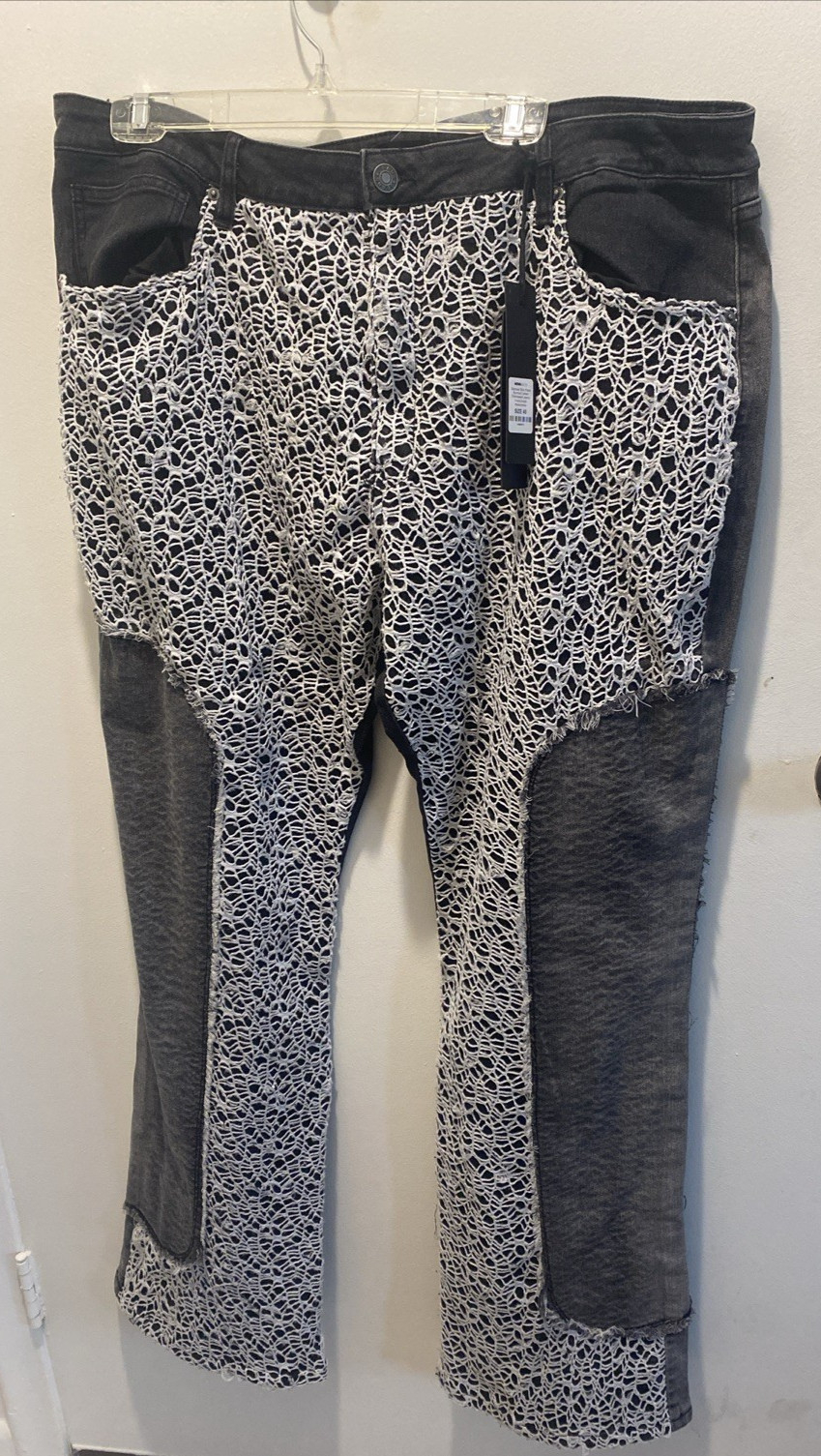 Slim Laced Burnout Distressed Black Jeans Men's Spiderweb Si