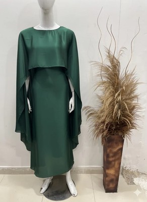 dark green cape dress Dark Green Velvet Cape Gown With Embellished Neckline