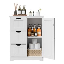 Bathroom Floor Storage Cabinet Freestanding w 3 Drawer 1 Adjustable Shelf White