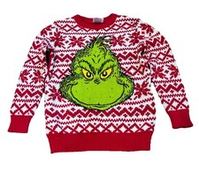 The Grinch Dr. Seuss Kids M8 Holiday Sweater Snowflake Design Red White EUC