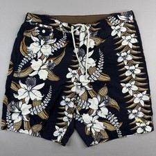 Tommy Bahama Mens Large Swim Trunks Floral Black Mesh Lined Drawstring