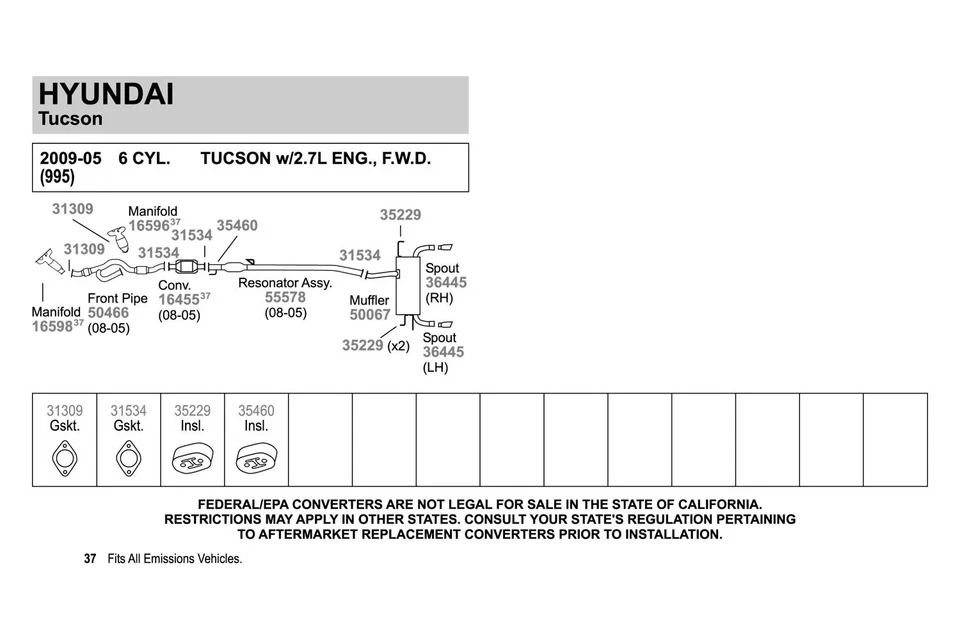 For Hyundai Tucson 2005-2008 Walker 50466 Aluminized Steel Exhaust Front Pipe Foto 3 de 3