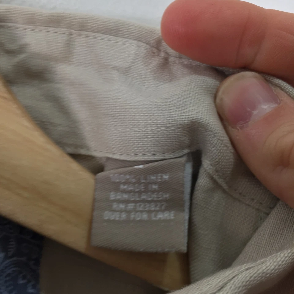 Bruno mens linen button up shirt size L beige long sleeve collar 092232 - Image 4 of 4