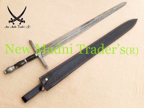 40" DAMASCUS BLACK BULL HORN HANDLE MEDIEVAL KNIGHT ARMING ( RANGER) SWORD - Picture 1 of 5