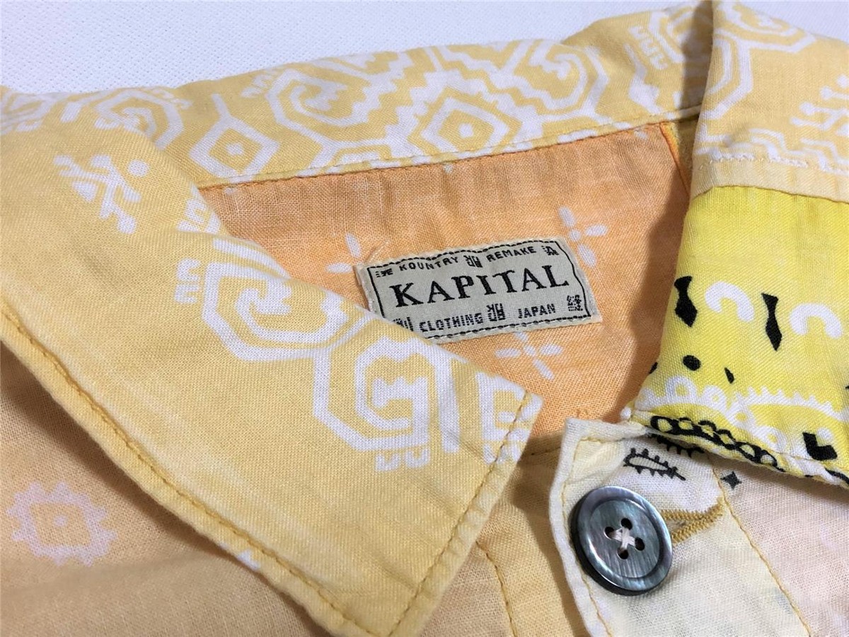 美品　日本製KAPITAL キャピタルイエローポロシャツ　胸元ビーズ刺繍 KAPITAL（キャピタル） 【men595Y】 KAPITAL KOUNTRY タグ付 百稚虎