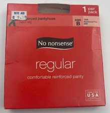 No Nonsense 1 pr Regular Reinforced Toe Pantyhose Size B 009 Tan New N.O.S
