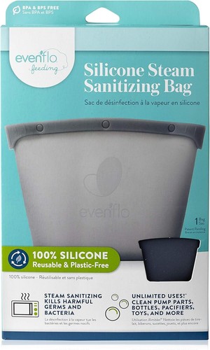 Lotto 10 Bottiglie Ciuccio Evenflo Silicone Riutilizzabili Vapore Igienizzante Grigio Sacchetto - Foto 4 di 15