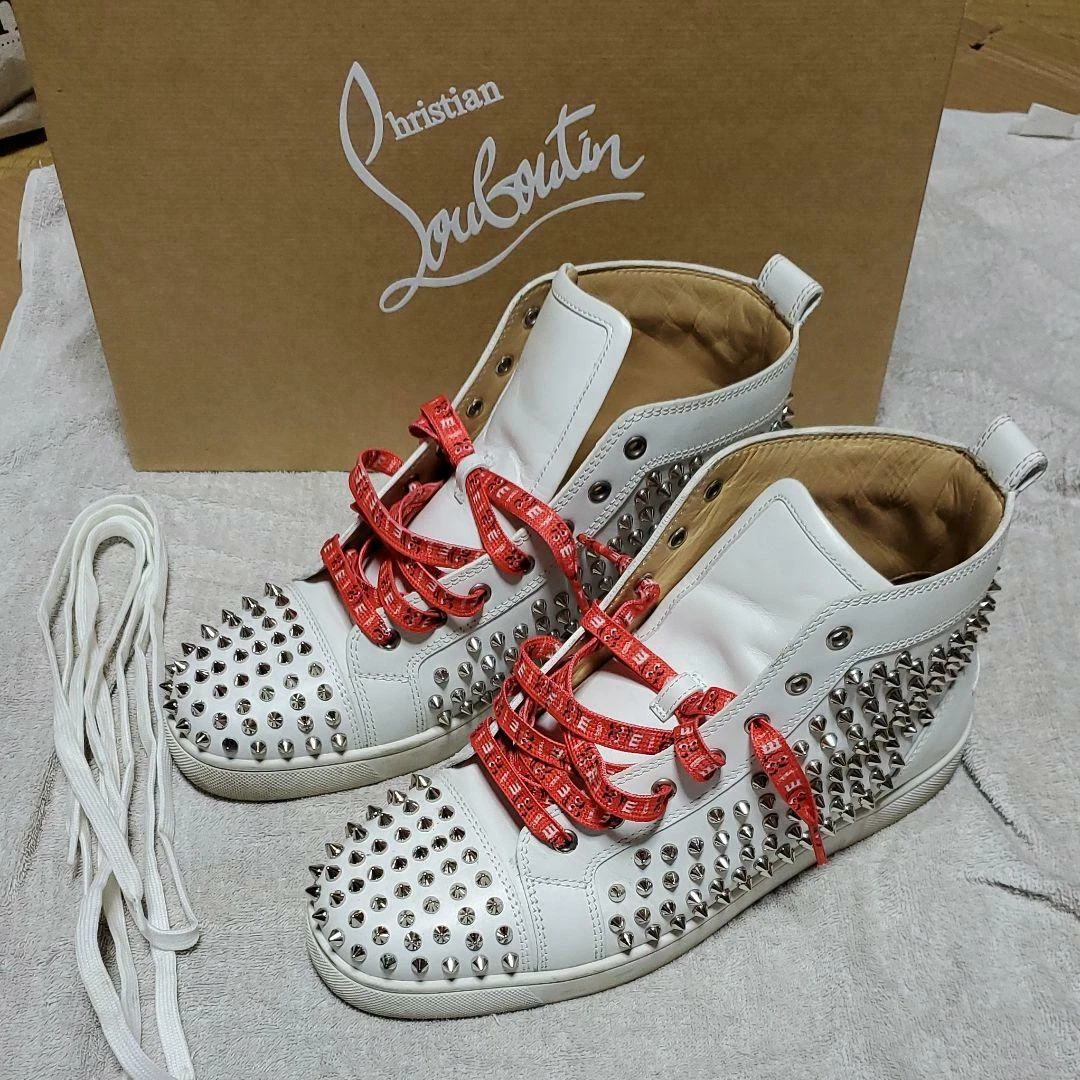 Christian Louboutin Spike High Top Sneakers Shoes Silver EU 42 1/2 From  Japan