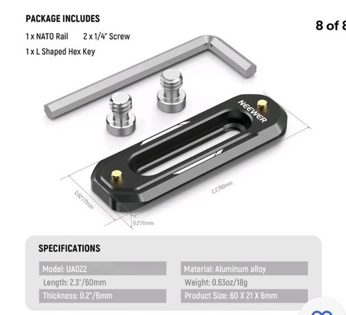 NEEWER Mini Rail NATO 2.4"/60mmRail NATO w/1/4" Screws - Picture 6 of 6
