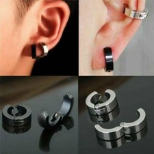 Non-Piercing Clip On Fake Men Women Ear Stud Cuff Hoop Earrings Stainless Steel