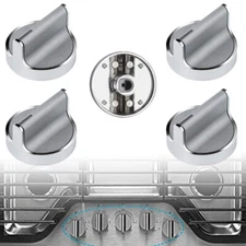 Replacement Control Knob W10594481 Burner Knobs Replaces Silver Stainless Steel