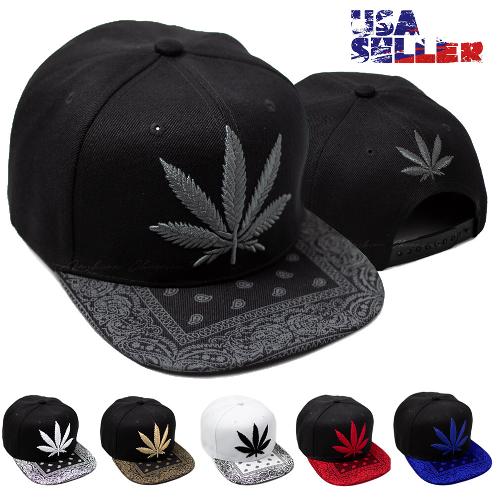Baseball Cap Mens Snapback Adjustable Flat Bill Marijuana Leaf 420