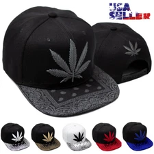 Baseball Cap Mens Snapback Adjustable Flat Bill Marijuana Leaf 420 Paisley Hat