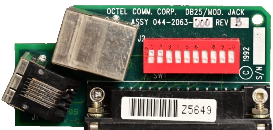 Octel DB25/MOD Jack Breakout Adapter PCB w/ DIP Switches RJ12/RJ45 044-2063-000 - Image 3 of 4