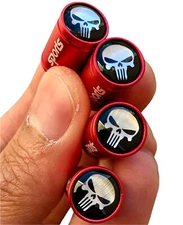 1 Set of Punisher Tire Valve Cap Stem Cover Red Free Shipping